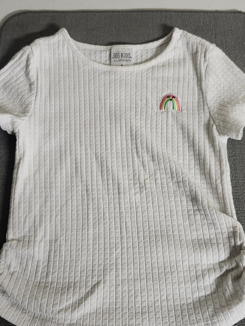 365 Kids White Ribbed Short-Sleeve Tee with Rainbow Patch